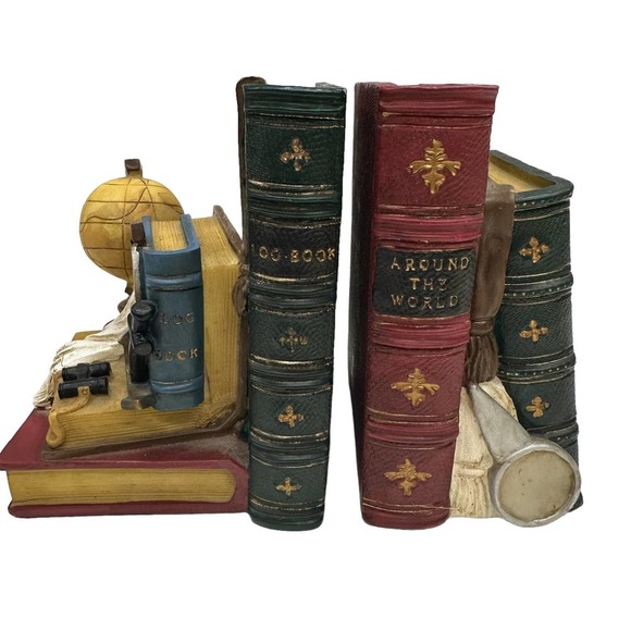 no brand Other - VTG Bookends Nautical Themed Log Book and Around the World Globe Books